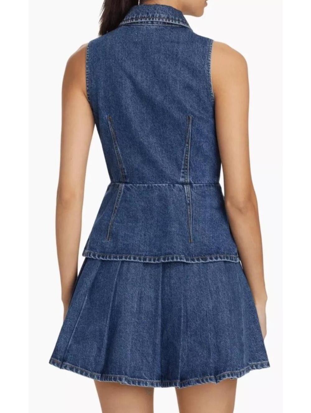 Self Portrait Denim Dark Wash Skirt Blue Size US 2 - Picture 3 of 8